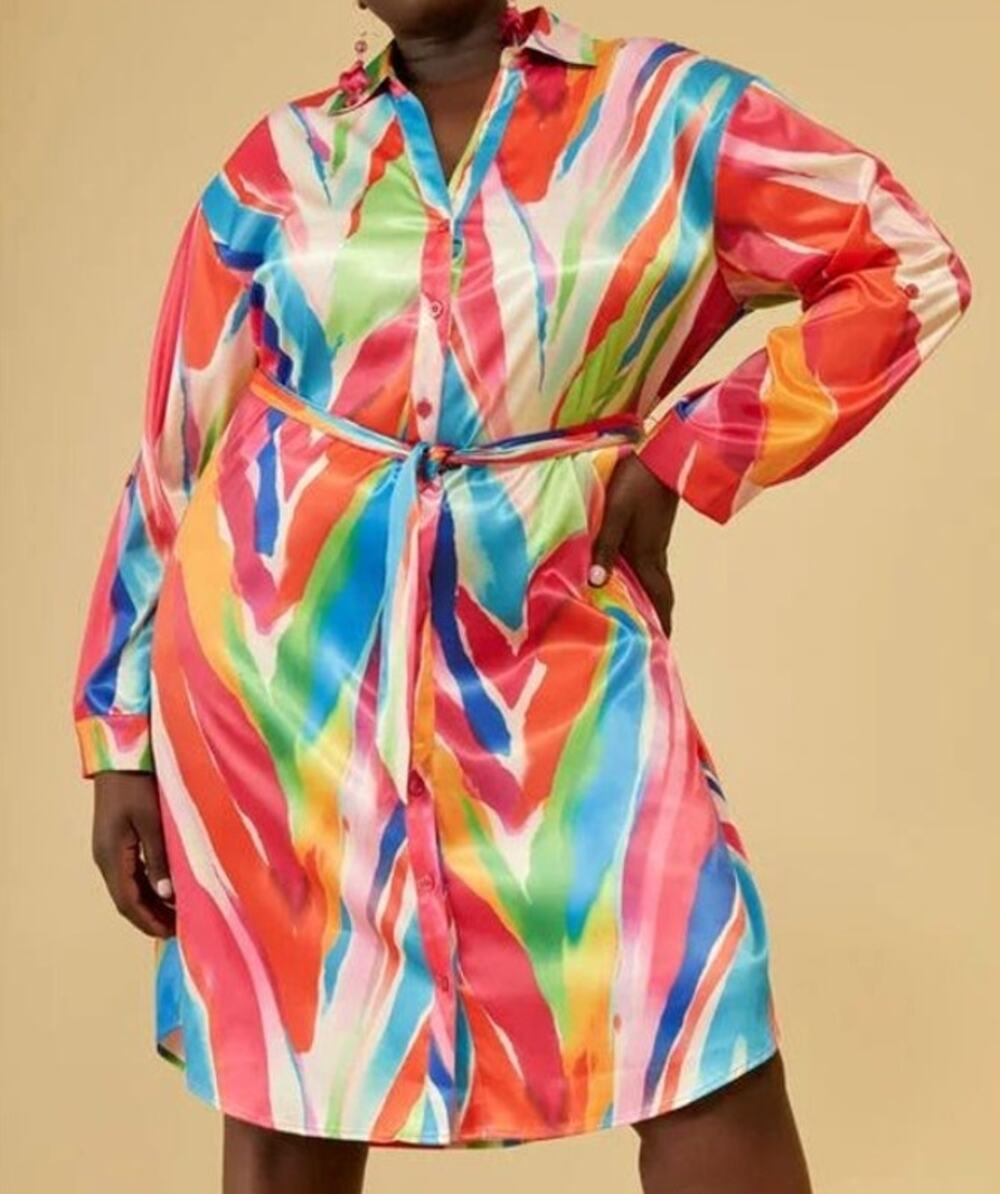 PLUS Size 22/24 - 3X | Women’s Watercolor Satin Shirtdress | NEW with tags